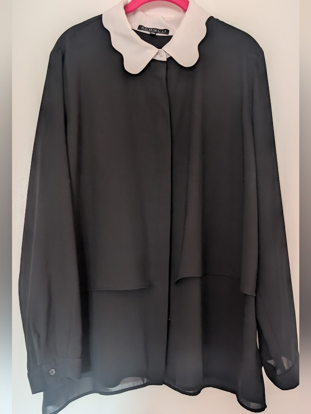 Eloquii Black Blouse Flowy Blouse with White Scalloped Collar Size 18